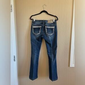 New Miss Me Maroon Embroidered Low Rise Signature Bootcut Jeans